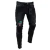 Mode mager jeans män stilfulla rippade jeans byxor biker mager smal rak frayed denim byxor svart blå man designer jeans306z