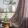 Sheer Curtains Gaya Bohemian Amerika Garis Penyepuhan Merah PenceTakan Linen Katun Semi Transiparan Ruang Tamu Pemadaman Tirai Jendela Rumah 230907