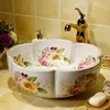 China Painting rose Ceramic Painting Art Lavabo Bathroom Vessel Sinks Round countertop decorative sink bowls bathoom sinks304L