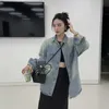 Deeptown Korean Style Vintage Denim koszulki Kobiety harajuku grunge ponadwymiarowe kurtki kpop streetwear podstawowy zwykły płaszcz z długim rękawem