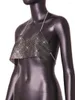 Women's Tanks Bling Rhinestones Metallic Crop Top For Women Sexy Backless Bralette Party Halter Camisole Full Diamonds Sequins Tank Tops Y2K