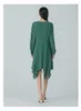 Casual Dresses 44 Momme Real Silk Boundless Stripe Green O-neck Ruffles Shirt Long Sleeve Splicing Curved Hem Party Dress AE1852