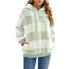 Women's Hoodies Plush Coat Autumn/Winter Long Sleeve Hooded Plaid Pocket Loose Sweater Casual Sweatshirt Hoodie