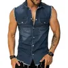 Coletes masculinos moda homens denim colete tanque top lavado jeans colete homem cowboy hip hop sem mangas streetwear jaqueta cor sólida camisas 230908