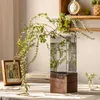 Vases Vase en verre nordique avec base en bois pour fleurs hydroponiques artificielles séchées salon bureau Terrarium décoration 230907