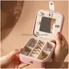Smyckeslådor Box Portable Leather Organizer Display Travel Case With Mirror Storage Earring Holder 230808 Drop Delivery Packing Dhugw