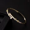 Bracelet Femme Bracelet Plaqué Or 18 Carats Exquis Cristal Zircon Rond Vis Ouverture Classique Polyvalent Fête Mode Bijoux