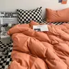 Yatak Setleri Düz renkli dama tahtası setleri Nordic moda nevresim kapak düz sayfa yastık kılıfları tek çift kraliçe el ev yatak keten 230907