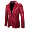 Red Sequin Glitter Blazer Men Night Club Fancy Casual Suit Jacket Coat Male Bright Prom Show Host Stage Clothing European Size1276i