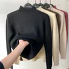 여성 스웨터 빈티지 터틀넥 겨울 스웨터 캐주얼 니트 풀오버 패션 의류 단순한 양털 늘어선 따뜻한 니트웨어 여자베이스 230907