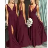 Robes de demoiselle d'honneur bordeaux à col en V profond 2019 Une ligne dos nu sexy robes de soirée de bal fendues robe de soirée formelle Robe de soirée BM01258H