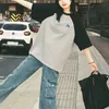 Deeptown streetwear 90s vintage cinza camisetas femininas harajuku kpop retalhos manga curta topo feminino casual oversize solto t