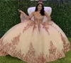 Balyoyu quinceanera elbiseler Sıkıştırılabilir uzun kollu sevgilim dantel aplike boncuklar akşam partisi tatlı 16 balo elbise