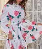 Casual Dresses Women's 2023 Autumn Temperament Pendling Rose Print Rem Ruffle Dress Half Turtle Neck Long Sleeve Mini Elegant