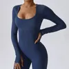 Yoga-Outfit, Yoga-Outfit, Jumpsuits, Workout, gerippt, langärmelig, Strampler, quadratischer Ausschnitt, Sport, Übung, Bodys, Fitnessstudio, Sportbekleidung 230907