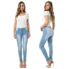 Damen-Jeans, mehrfarbig, Stretch, weiß getünchtes Design, hohe Taille, sexy knöchellange Hose, Bürodame, dünner Bleistift