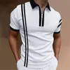 Polo da uomo Polo da uomo semplice con zip a righe Camicie con risvolto Uomo Golf Grafica 3d Geometria Turndown Maniche corte Cerniera Abbigliamento Top 230907