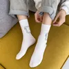 Meias femininas 5 pares de primavera e verão conjunto feminino bonito desenho animado alpaca casual algodão branco