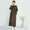 Roupas étnicas Casual Abaya para Mulheres Algodão Linho Liso Islâmico Vestido Longo Dubai Turco Modéstia Kaftan Muçulmano Hijab Robe Verão Fechado