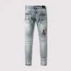 살아있는 봄/여름 2024 Demin American Jeans Purple Street Mens 스트레치 마모 된 세탁 패션 슬림 핏 Jean Amiirii CD0Y