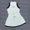 Luxury Contrast Color Women Singlet Skirt Letter Embroidered Woman Dress Set Sexy Sleeveless Knitted Tank Tops Mini Skirts Black White Knits Vest Outfits