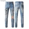 Demin Jean Amiirii Moda Roxo 2023 Jeans Mairir 626 Mens Embutido Diamante com Desenvolvido High Street Spot Patch Stretch Fit