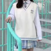 Deeptown estilo Preppy oso Kawaii suéter chaleco mujeres estilo japonés rayas de gran tamaño de punto Top lindo básico Jk Jumper Mujer