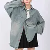 Deeptown estilo coreano vintage denim camisas femininas streetwear 90s oversize angustiado jaqueta harajuku kpop grunge manga longa topos