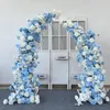 Dekorativa blommor Moon Shape Horn Arch with Greenery White Rose Arrangement Bröllop Bakgrund Dekor Props Event Party Stage Window Display