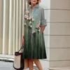 Casual Dresses Summer Women's Crushed Floral Long Sleeve Lapel Midi Luxury Street Shirt Pocket Temperament 2023