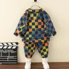 kids designer clothes boy girl Clothing Sets plaid jeans jacket denim pant children coat