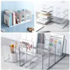 Dekorativa objekt Figurer Office Document Acrylic Bookstand Storage Box 34 Avsnitt Simple Folding Desktop File Organizer Book Stand School 230907