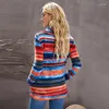 Felpe con cappuccio da donna Felpa pullover media lunga Top con maniche tascabili a righe multicolori Sudaderas Para Mujer