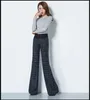 Женские брюки осень-зима, шерстяные модные повседневные брендовые женские брюки больших размеров, плотные, теплые, в клетку с высокой талией, расклешенные