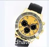 Perfekta män tittar 116518 40mm meteorit Dial Diamond Yellow Gold Gummi Rem rörelse Automatisk mekanisk vattentät mäns armbandsur