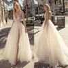 2019 Muse Berta Bohemian Wedding Dresses Deep v Neck Lace Severed Side Side Splish Backless Beach Wedding Train Robe D206Q