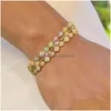 Bangle Arrived Fashion Thin Sparking Cz Colorf Flower Link Chain Bracelet Women Charming Romantic Gold Color Jewelry 220831 Drop Deliv Dhr7S