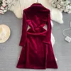 Casual Dresses Autumn Winter High Quality Chic Long Sleeve Formal Dress Coat for Women Work Suit Collar Midje Slimming Velvet