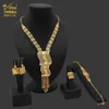 Aniid African Dubai Jewelry Gold Big Necklace Rings uppsättning för kvinnor Nigerian Bridal Wedding Party 24K Etiopiska örhängen Jewelery H250B
