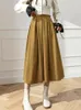 Saias Surmiitro saia de veludo de comprimento médio para mulheres 2023 Autumn Winter Vintage Solid A Line High Plised Midi Long feminino