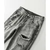 Треснутые джинсы Demin Jeans Mens Street Fashion Leather Jean 2024 Grey Amiirii American Live High Purple UY1P