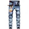 Klassieke bedrukte borduurwerk designer herenjeans motorfiets biker gat luxe denim jeans herenmode street wear heren designer slanke rechte broek