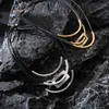 Halsband Amorcome Persönlichkeit 3 Schichten Halskette Vintage Goldene Silber Farbe Gebogene Metall Bar Anhänger Leder Seil Kette Collares