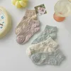 Chaussettes à motif floral pour femmes, coupe basse, douces, respirantes, en coton, Harajuku Kawaii, mignonnes, printemps et été