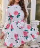 Casual Dresses Women's 2023 Autumn Temperament Pendling Rose Print Rem Ruffle Dress Half Turtle Neck Long Sleeve Mini Elegant