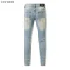 American Amiirii 2023 Purple High Jeans Demin Mens Fashion Jean Street Mud Yellow Worn Broken Hole Peel Patch Live