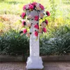 Dekorativa blommor Bröllopsbakgrund Decoration Centerpieces Artificial Rose Flower Bouquet med ihålig romersk kolumnuppsättning för evenemangsfest 4st