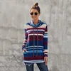 Felpe con cappuccio da donna Felpa pullover media lunga Top con maniche tascabili a righe multicolori Sudaderas Para Mujer