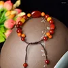 Strand Ethnic Style Red Agate Armband Handrep Kvinnors individualitet Antika handvävda smycken