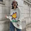 Deeptown Kpop Hippie Grunge överdimensionerad grå tröja Kvinnor Harajuku Streetwear Hollow Out Floral Cardigan Vintage Casual Jumper